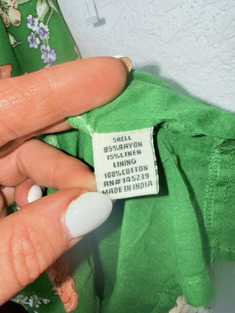 Sim & Sam Dress Linen Blend Floral Medium Babydoll Vacation Green Boho Summer I - Picture 10 of 13
